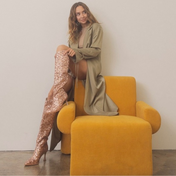 Knee High Rose Gold Sequin Boots - Picture 2 of 6